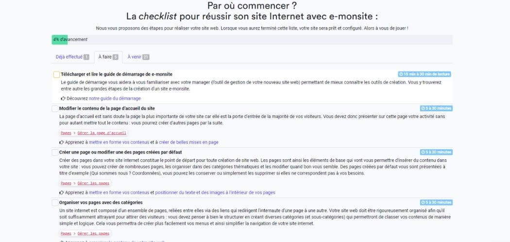 Tableau de bord e-monsite