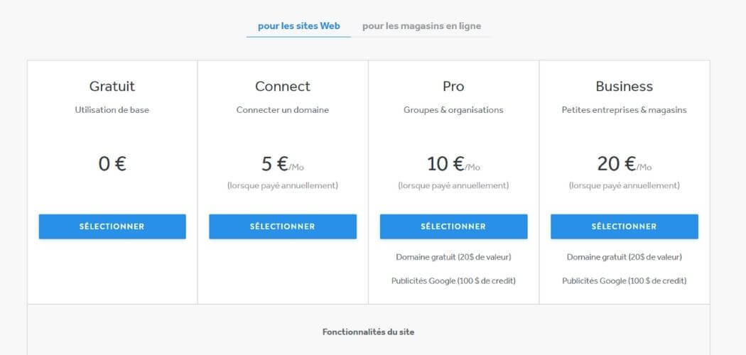 Tarification Weebly