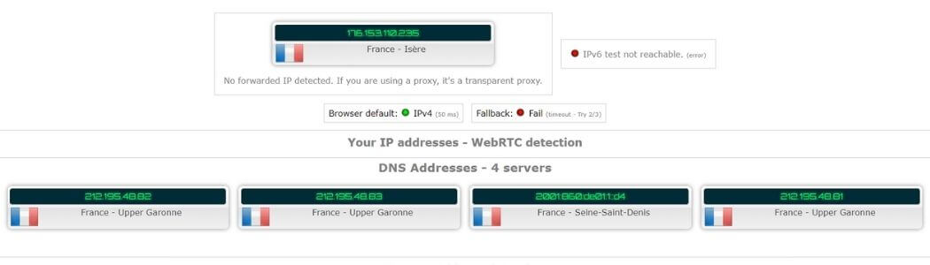 Test d'adresse IP avant activation du VPN Kaspersky