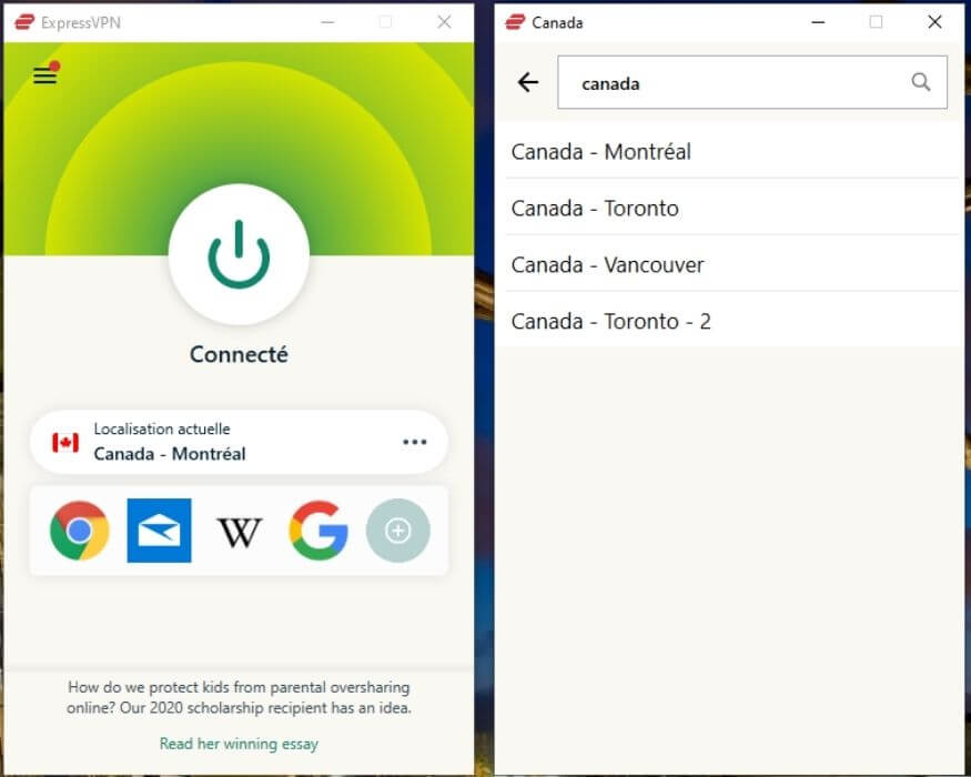 Connexion serveurs canadiens ExpressVPN