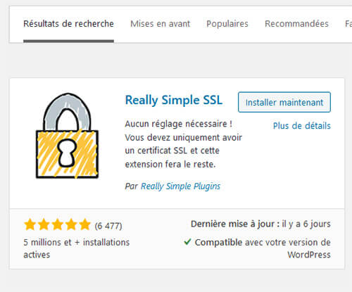 Installation plugin Really Simple SSL