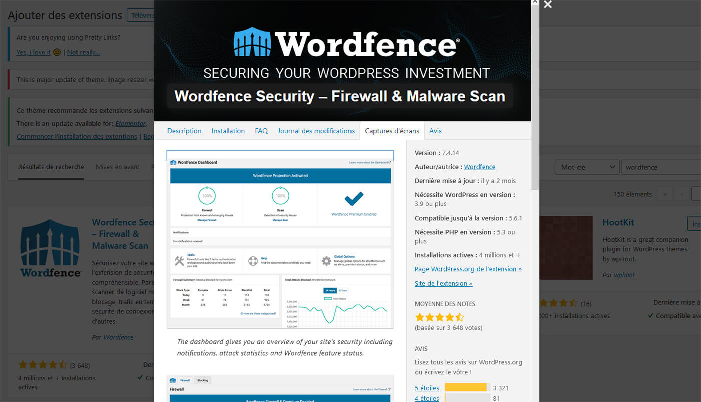 Plugin sécurité Wordfence