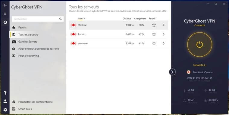 Serveurs au Canada avec CyberGhost