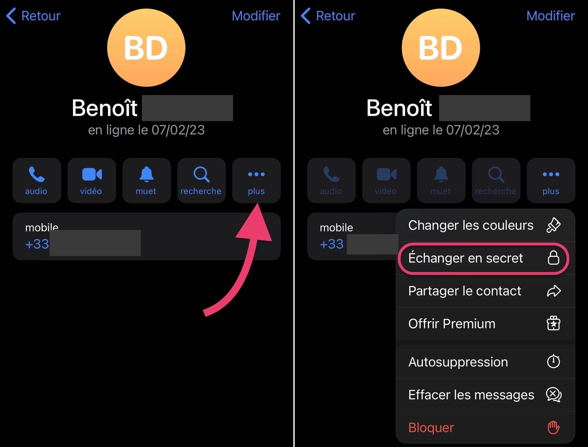 Telegram échange secret