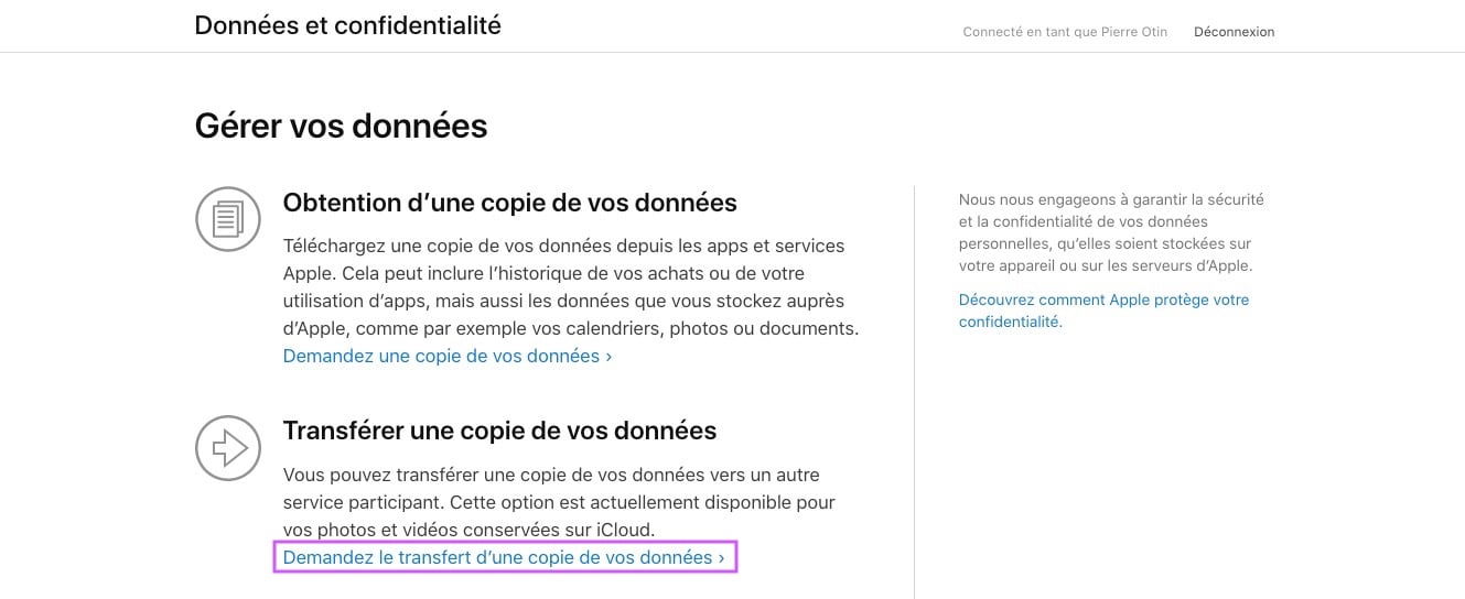Transfert photos iCloud vers Google Photos