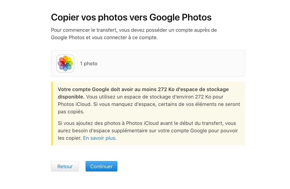 Transfert photos et vidéos iCloud demande