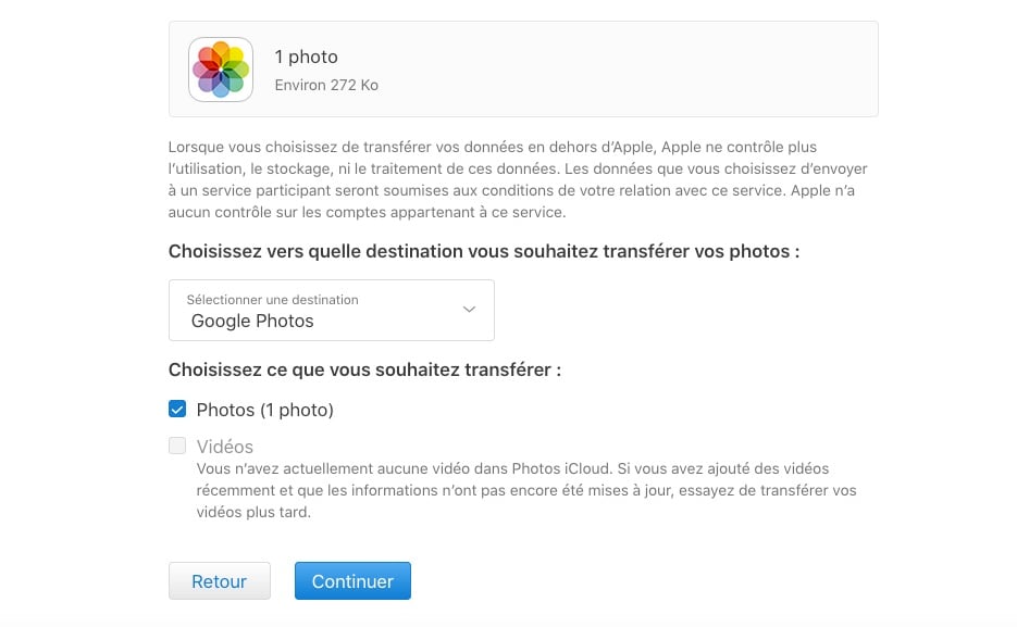 Transfert photos et vidéos iCloud