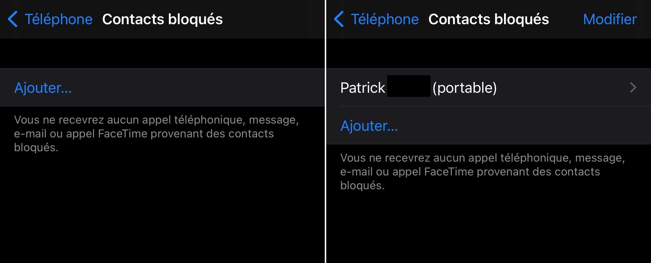 Block iOS contact