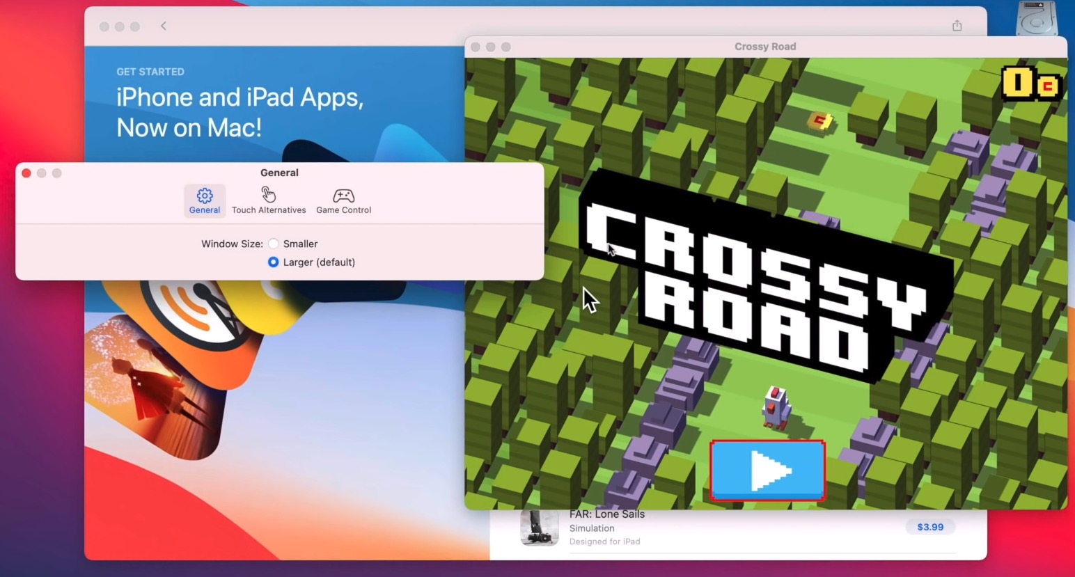 écran de contrôle apps iOS et iPadOS sur macOS
