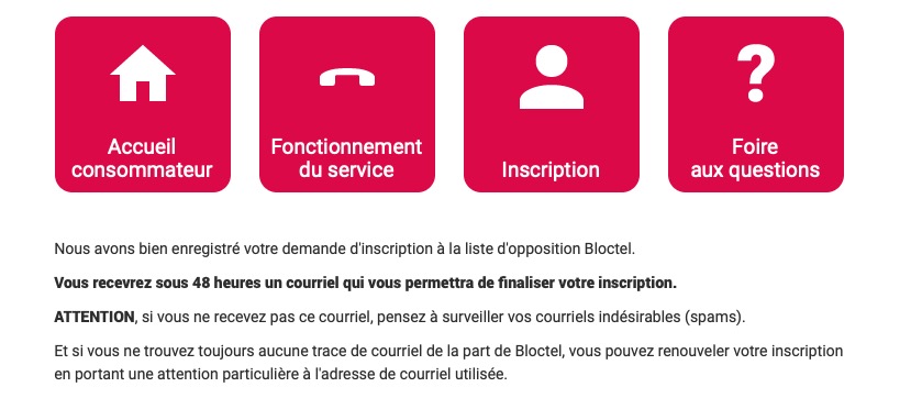 Bloctel confirmation
