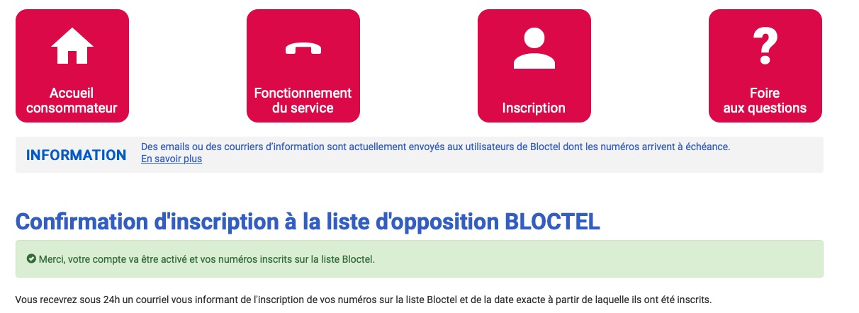 Bloctel inscription