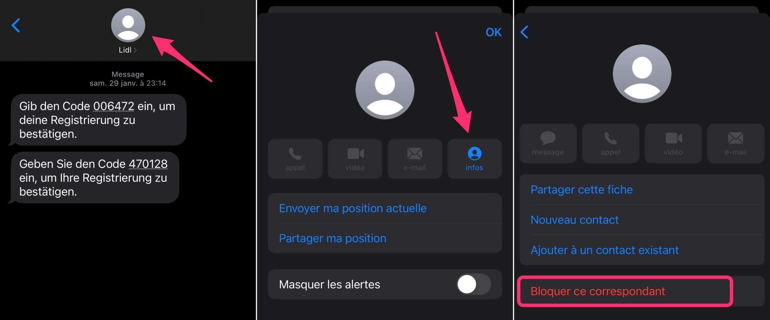 iOS settings screen with option to block a contact