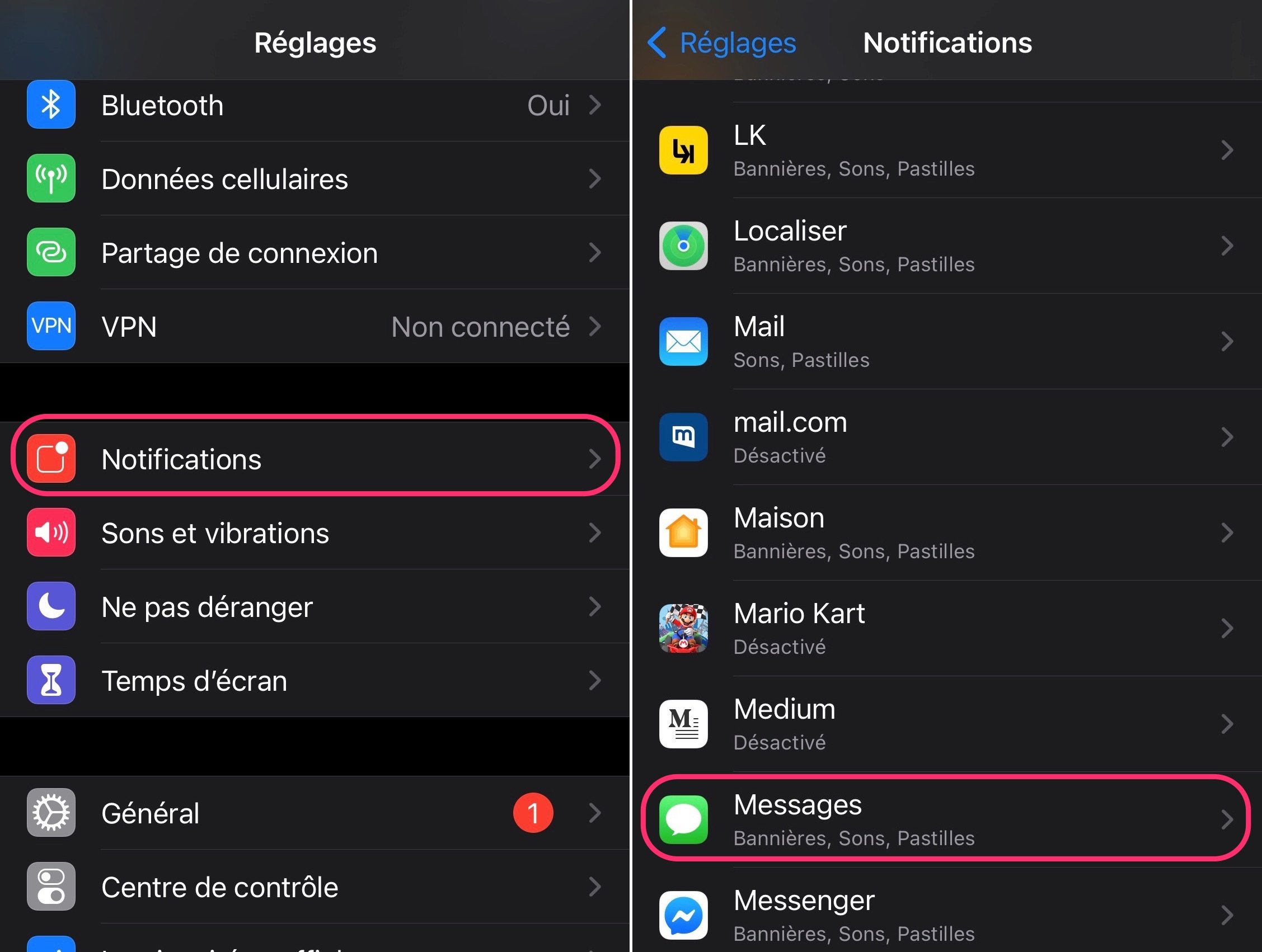 Message notification settings