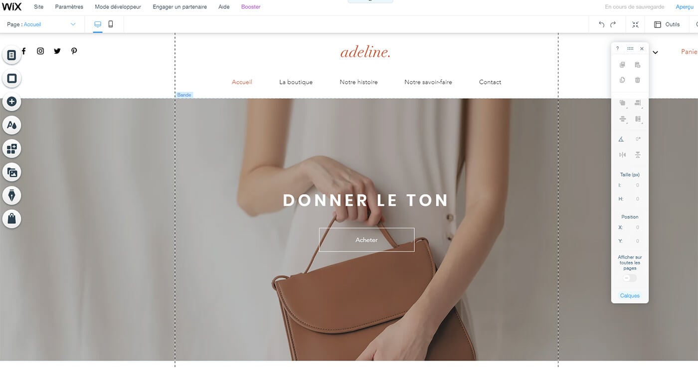Interface édition Wix