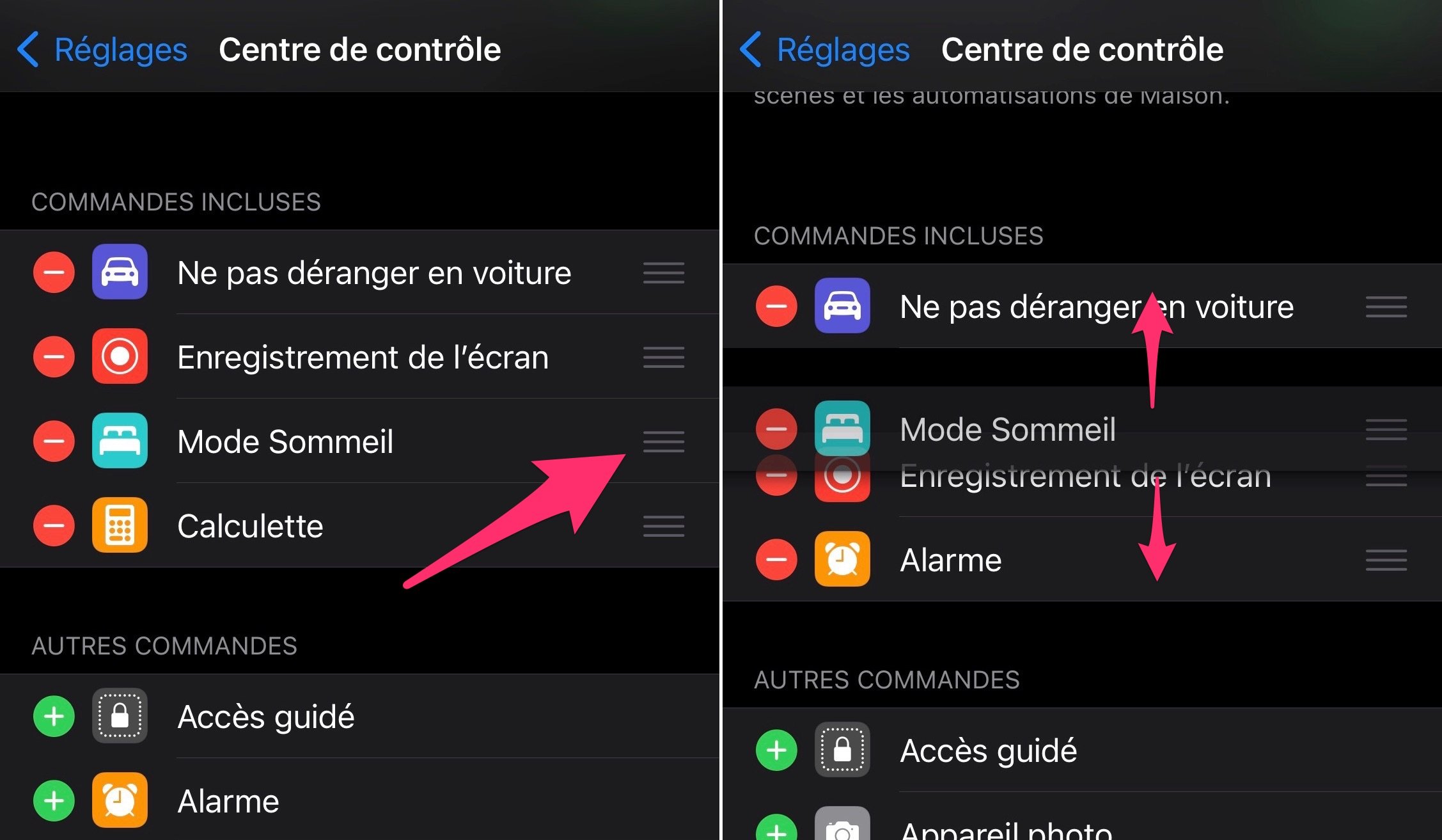 iOS Control Center order of commands