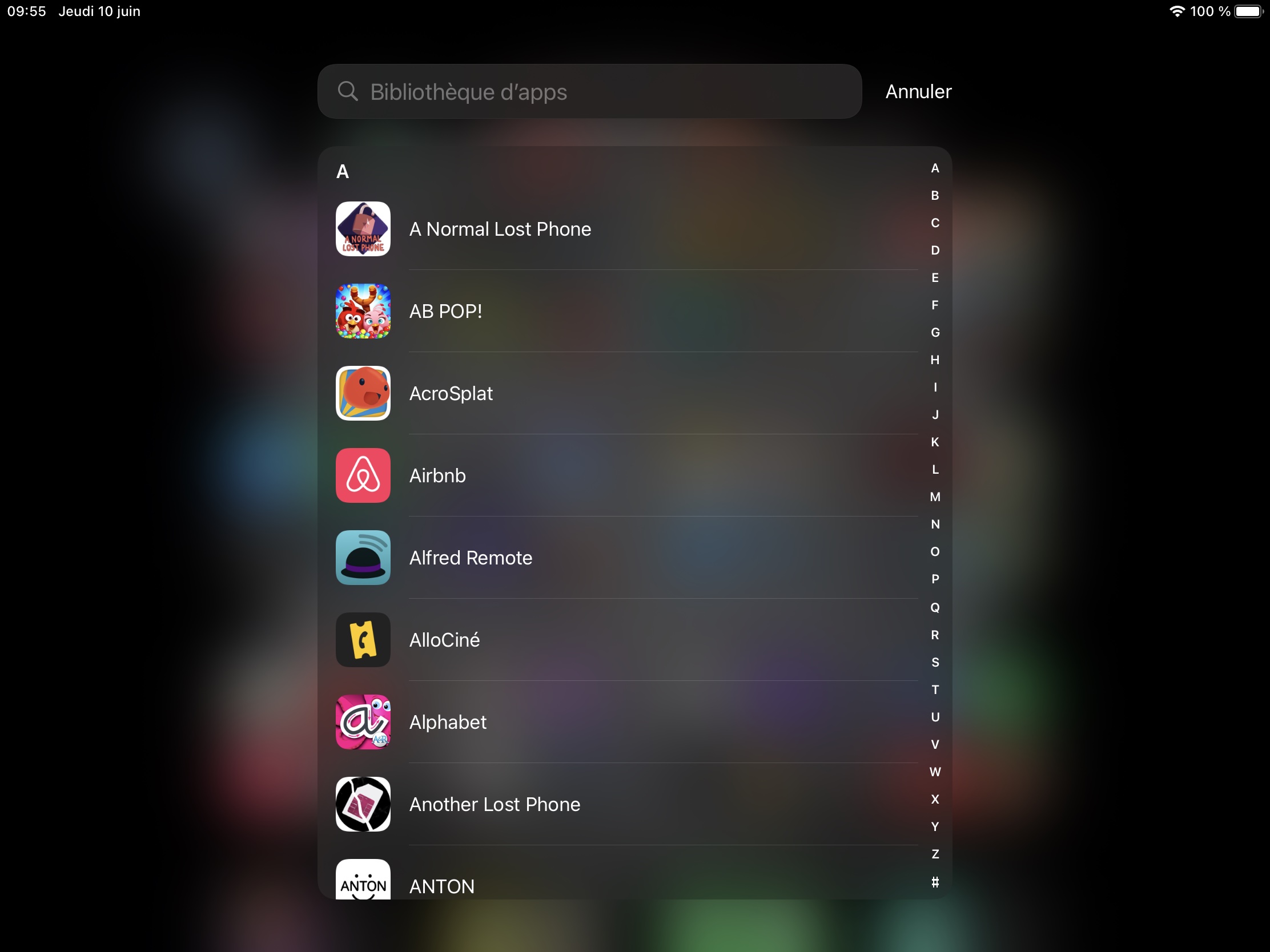 Bibliothèque d'apps sur iPadOS 15 et recherche