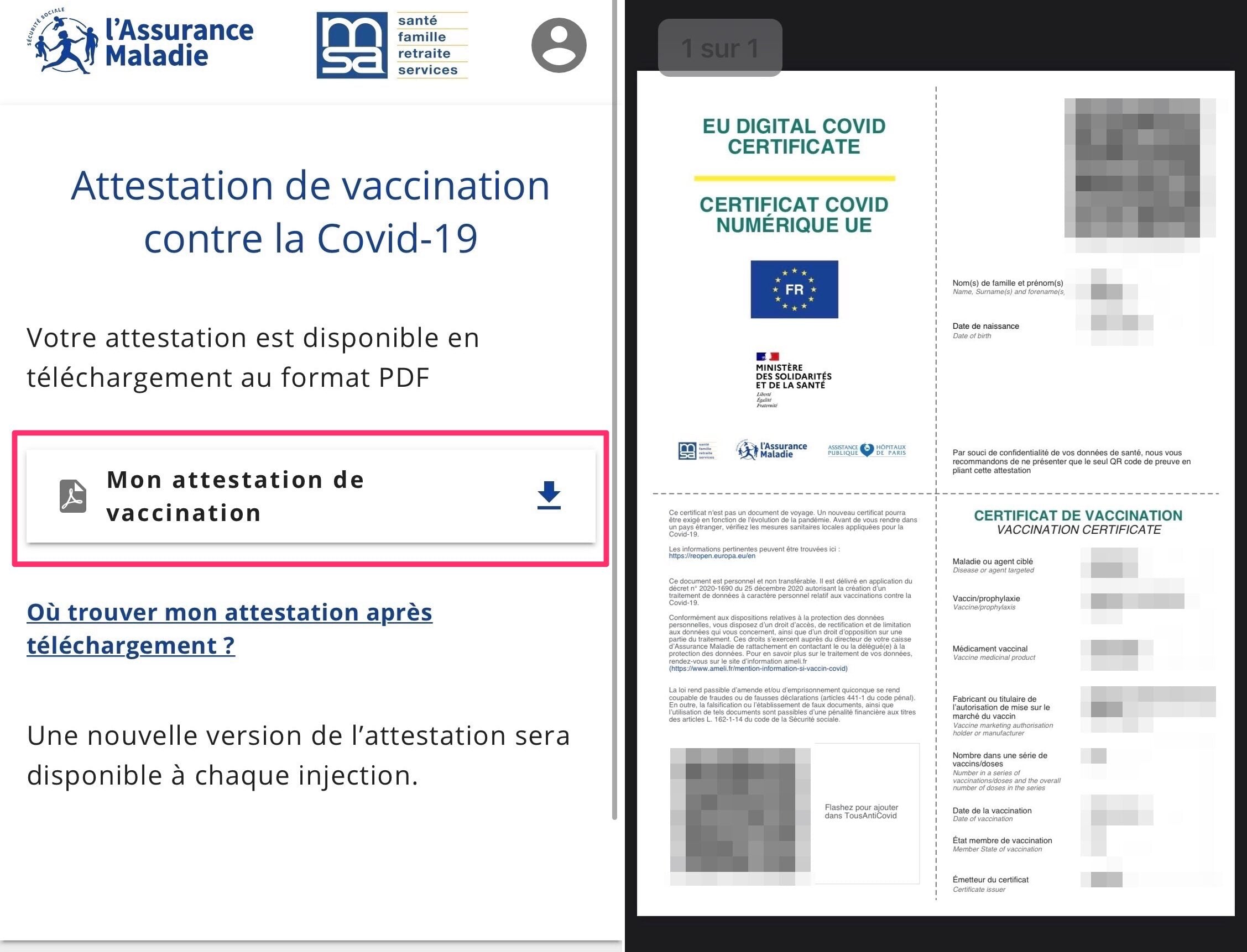 Pass sanitaire récupérer PDF