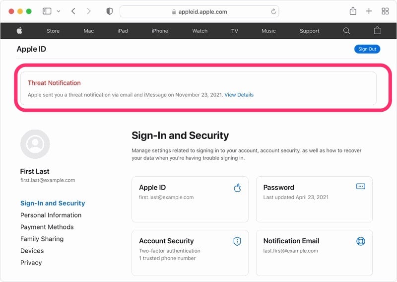 Alerte Pegasus compte Apple ID