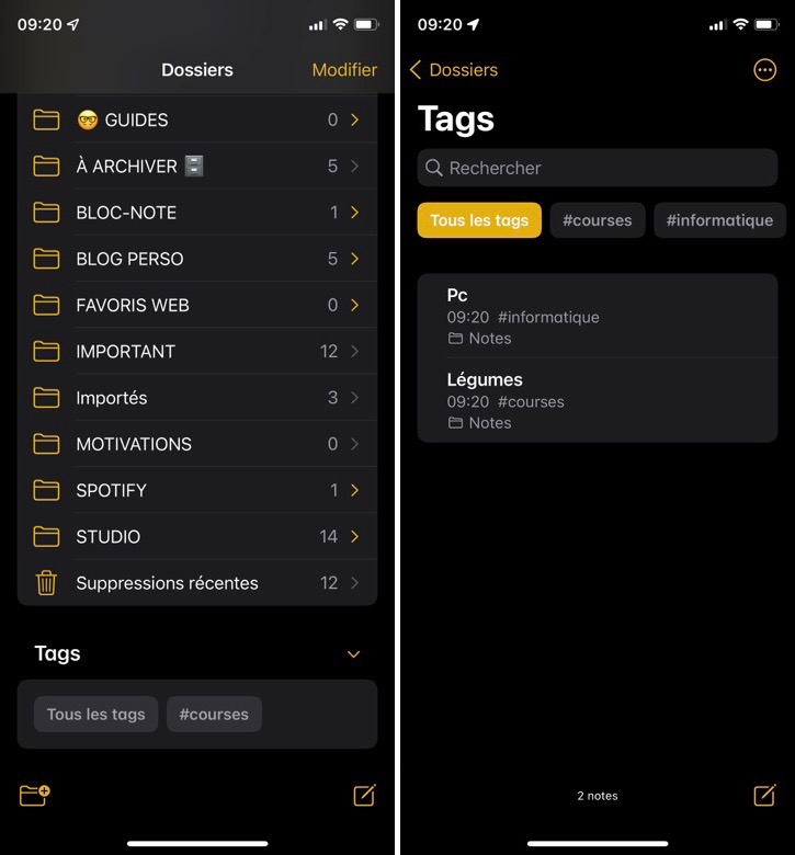 Tags et Apple Notes