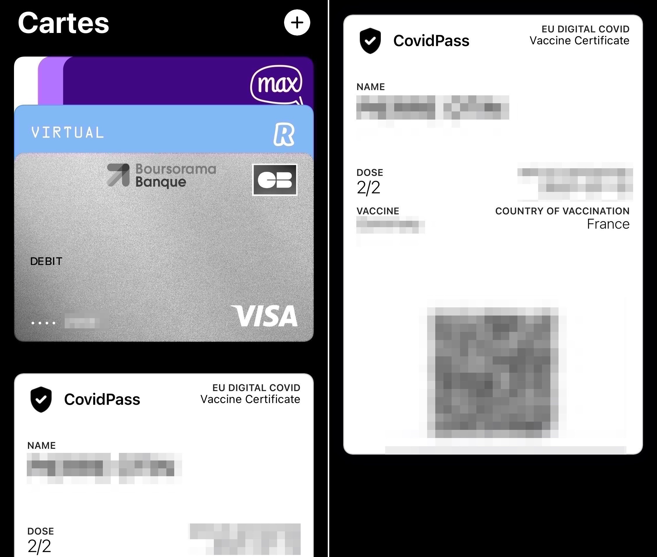 Pass sanitaire Apple Wallet Cartes