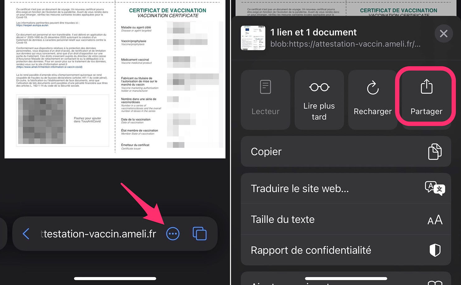 Pass sanitaire partager PDF