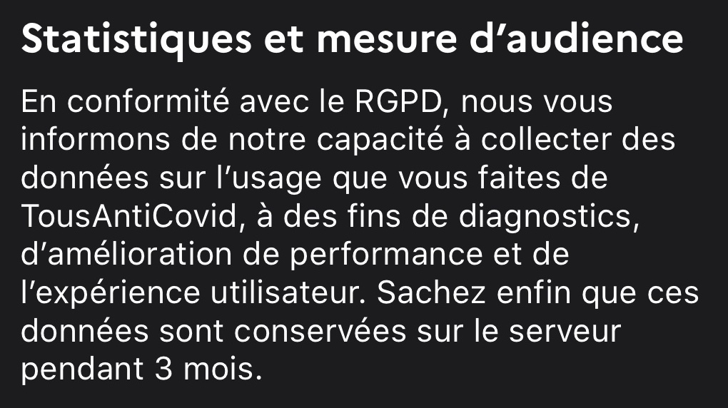 App TousAntiCovid et réglage collecte statistiques