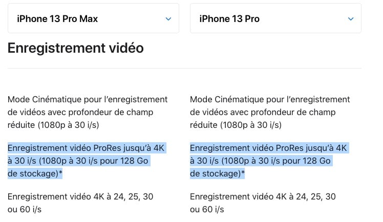 ProRes et 4K sur iPhone 13 Pro