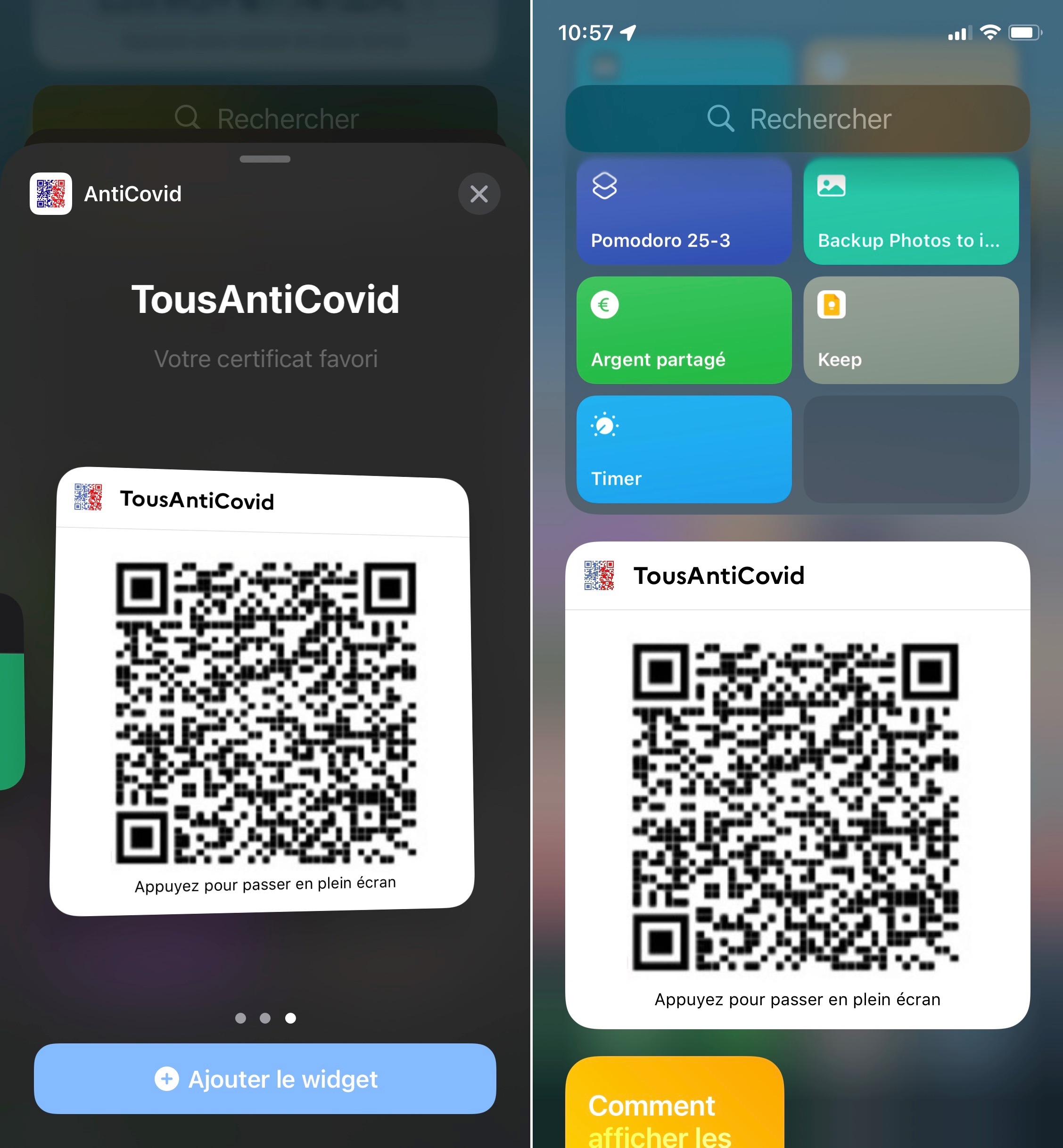 Widget TousAntiCovid app iPhone