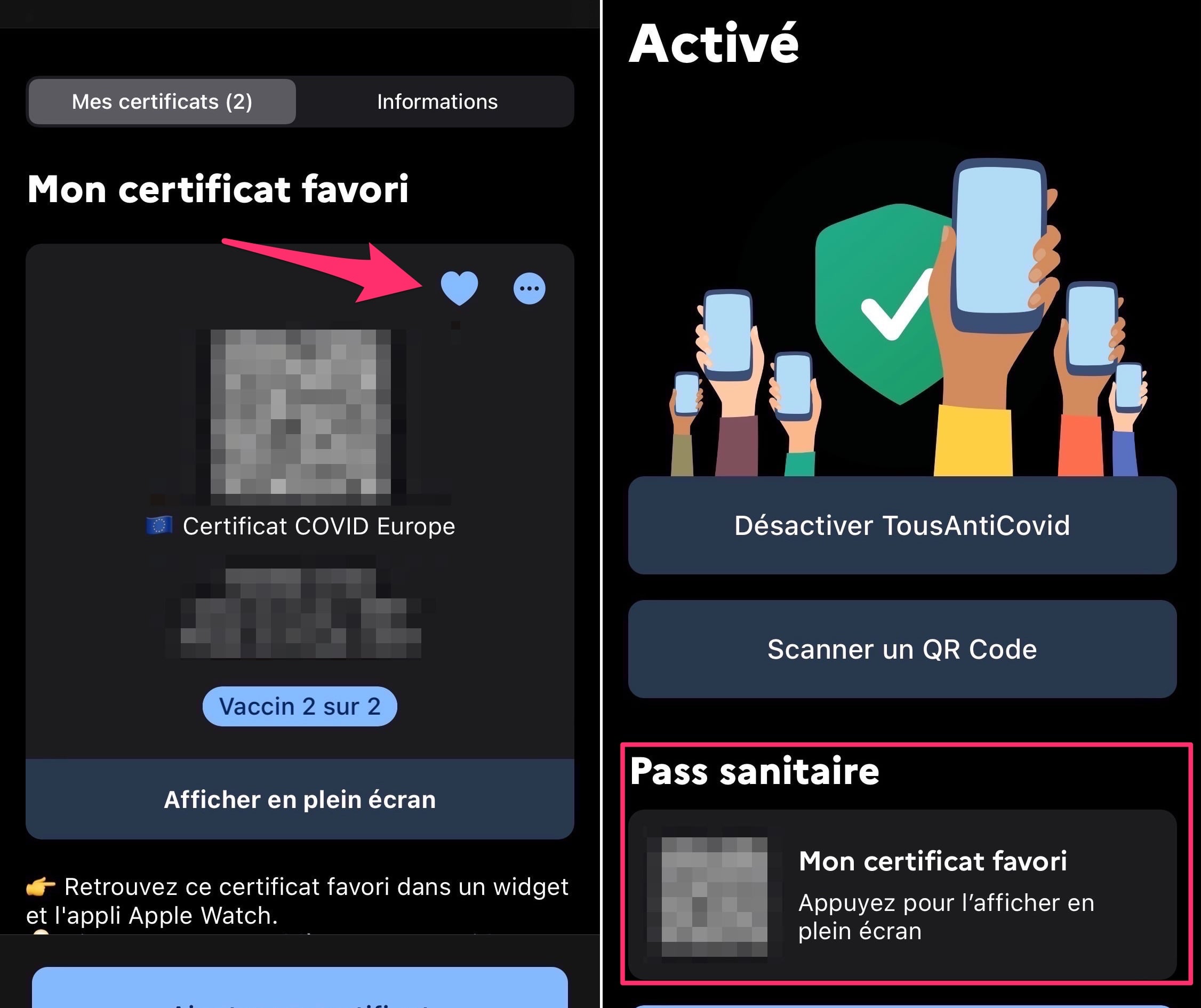 Pass sanitaire en favoris app iPhone TousAntiCovid