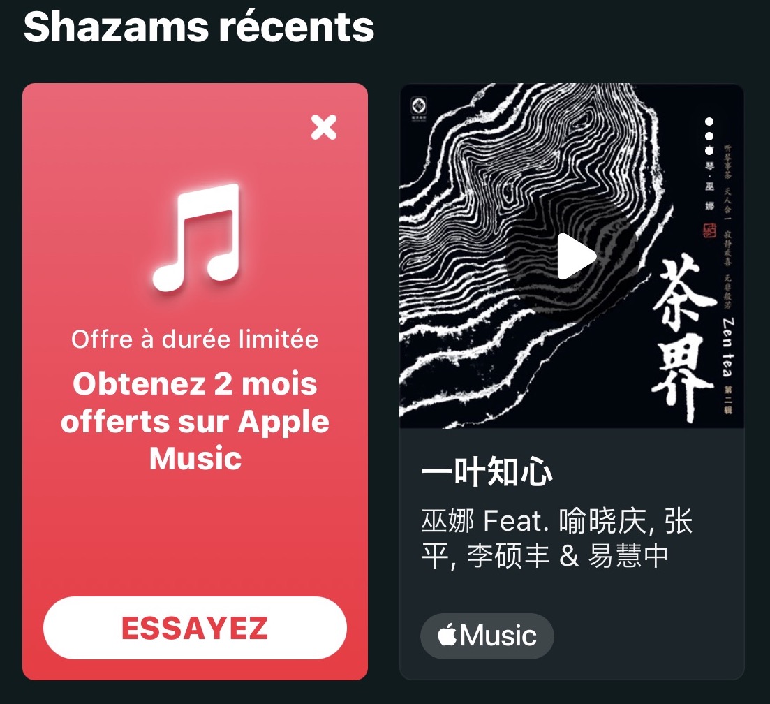 Shazam essai gratuit Apple Music