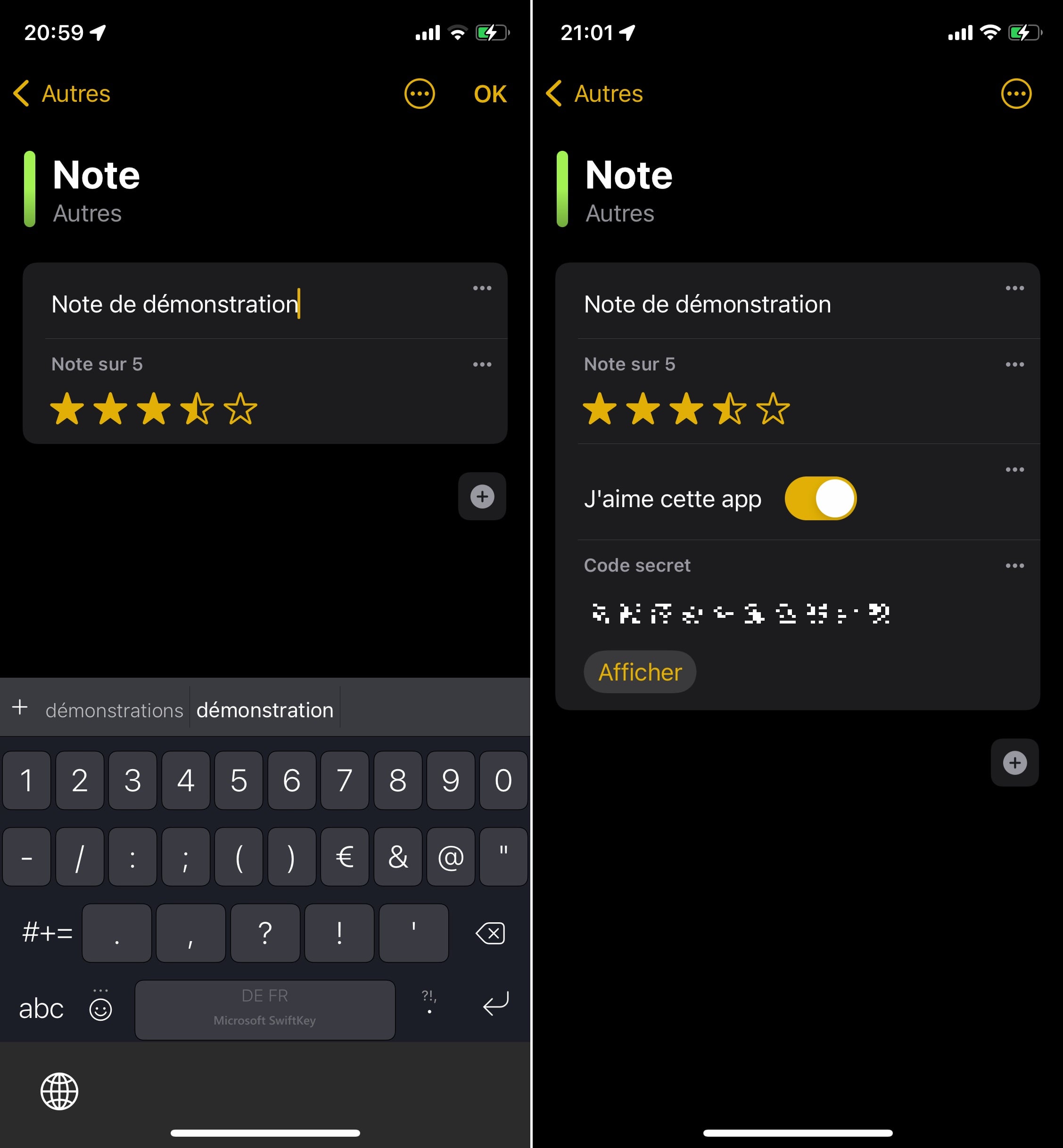 Application de prise de notes Formbook exemples de note
