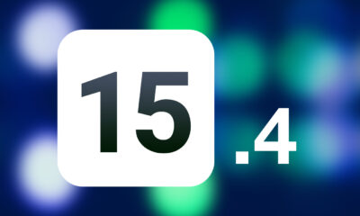 iOS 15.4 sur fond bleu et vert