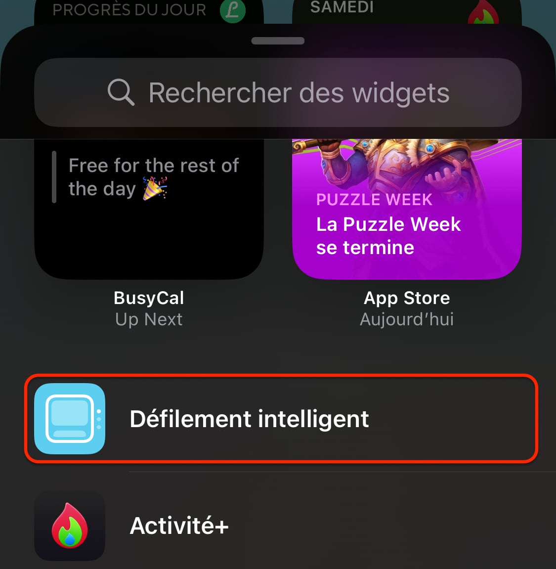Ajouter widget pile intelligente