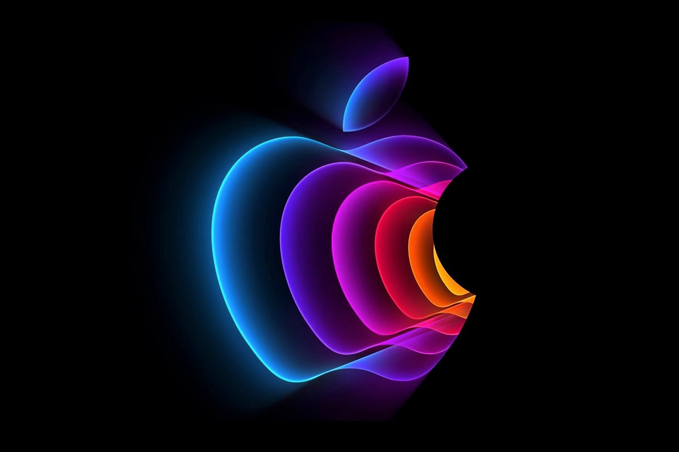 multicolored Apple logo on a black background