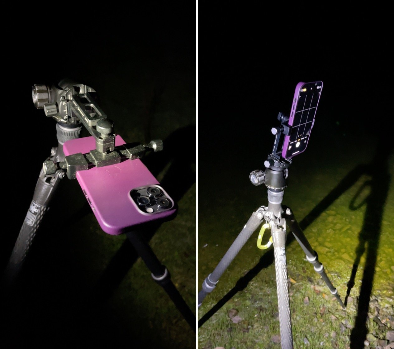 iPhone 13 Pro Max on a tripod for night photography