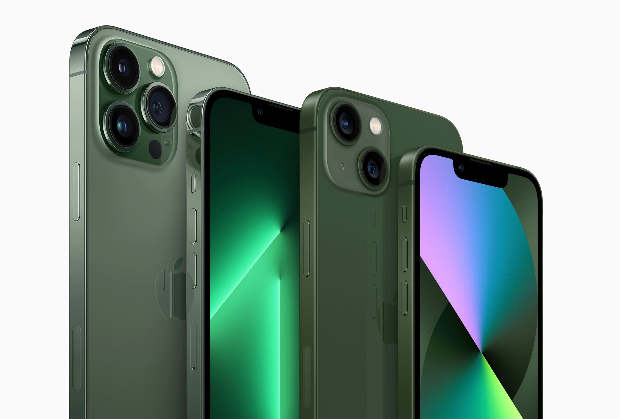 iPhone 13, 13 Pro, 13 Pro Max and 13 mini in green