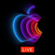 Logo Apple du Keynote du 8 mars avec indication Live pour direct iPhon.fr