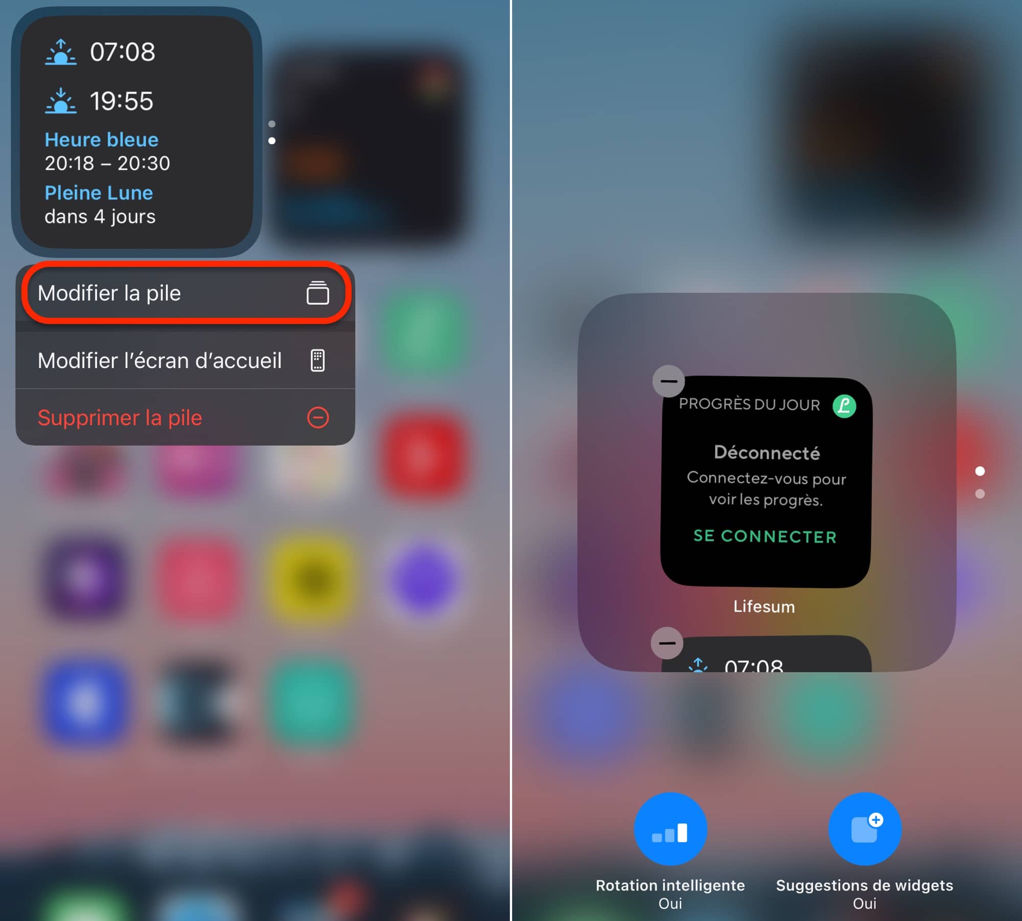 Modifier widget pile intelligente