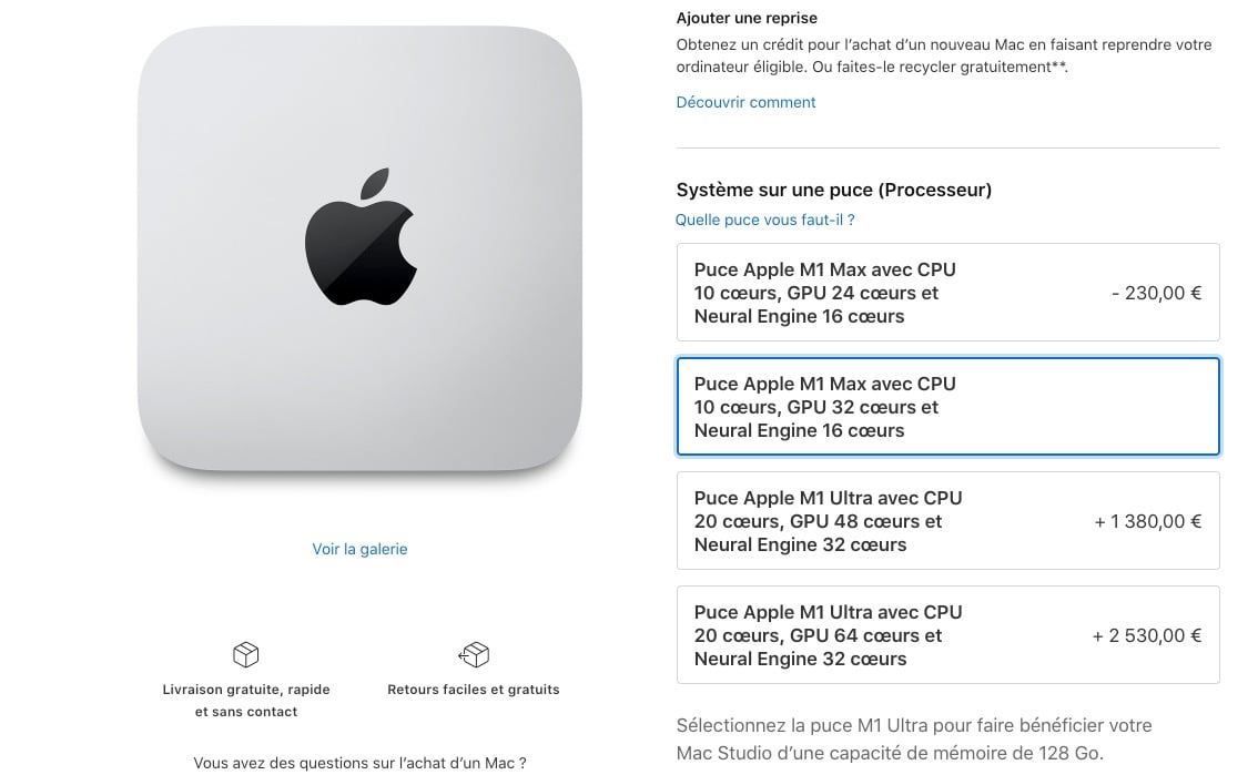 Apple silicon options price list on Mac Studio