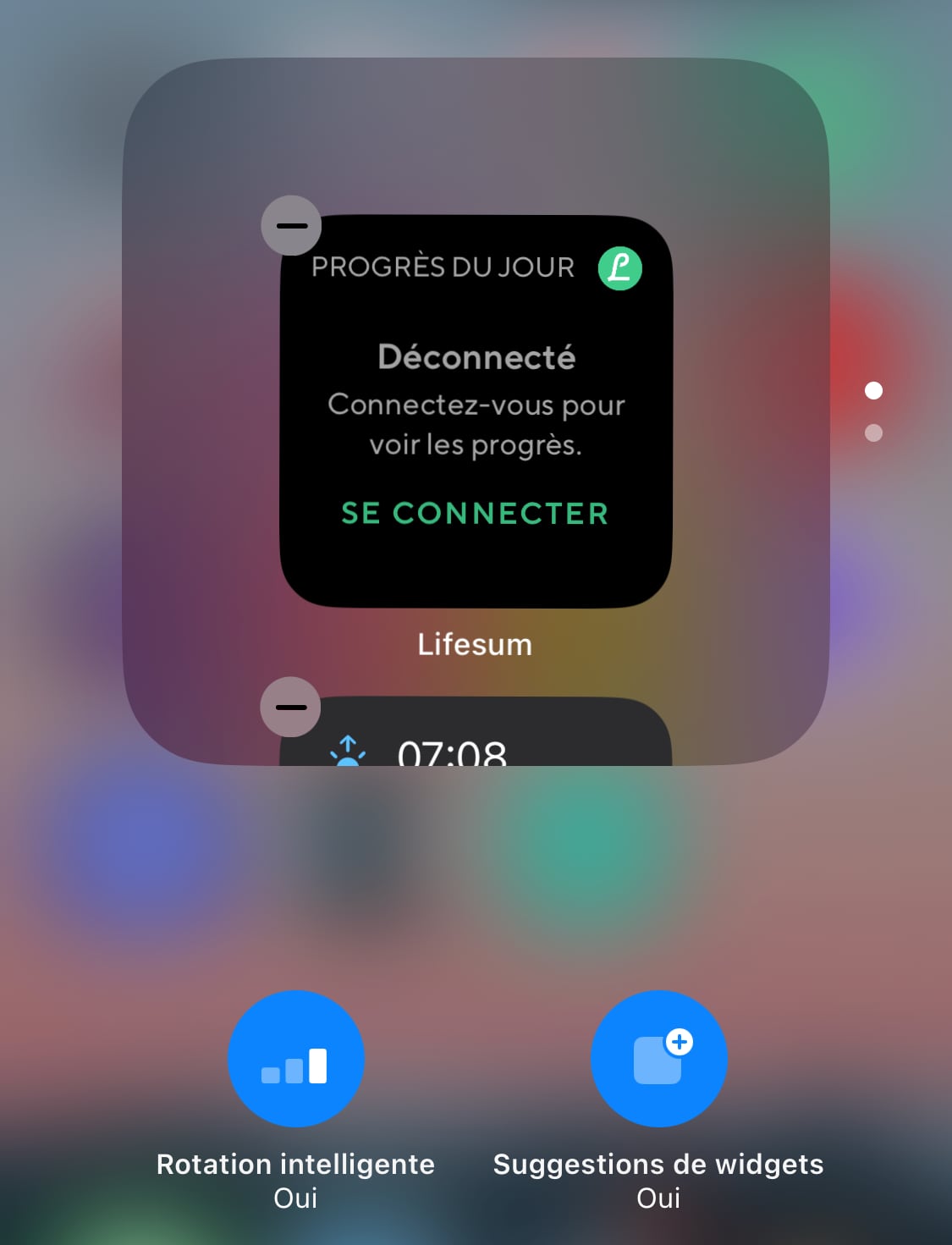 Réglages widget pile intelligente