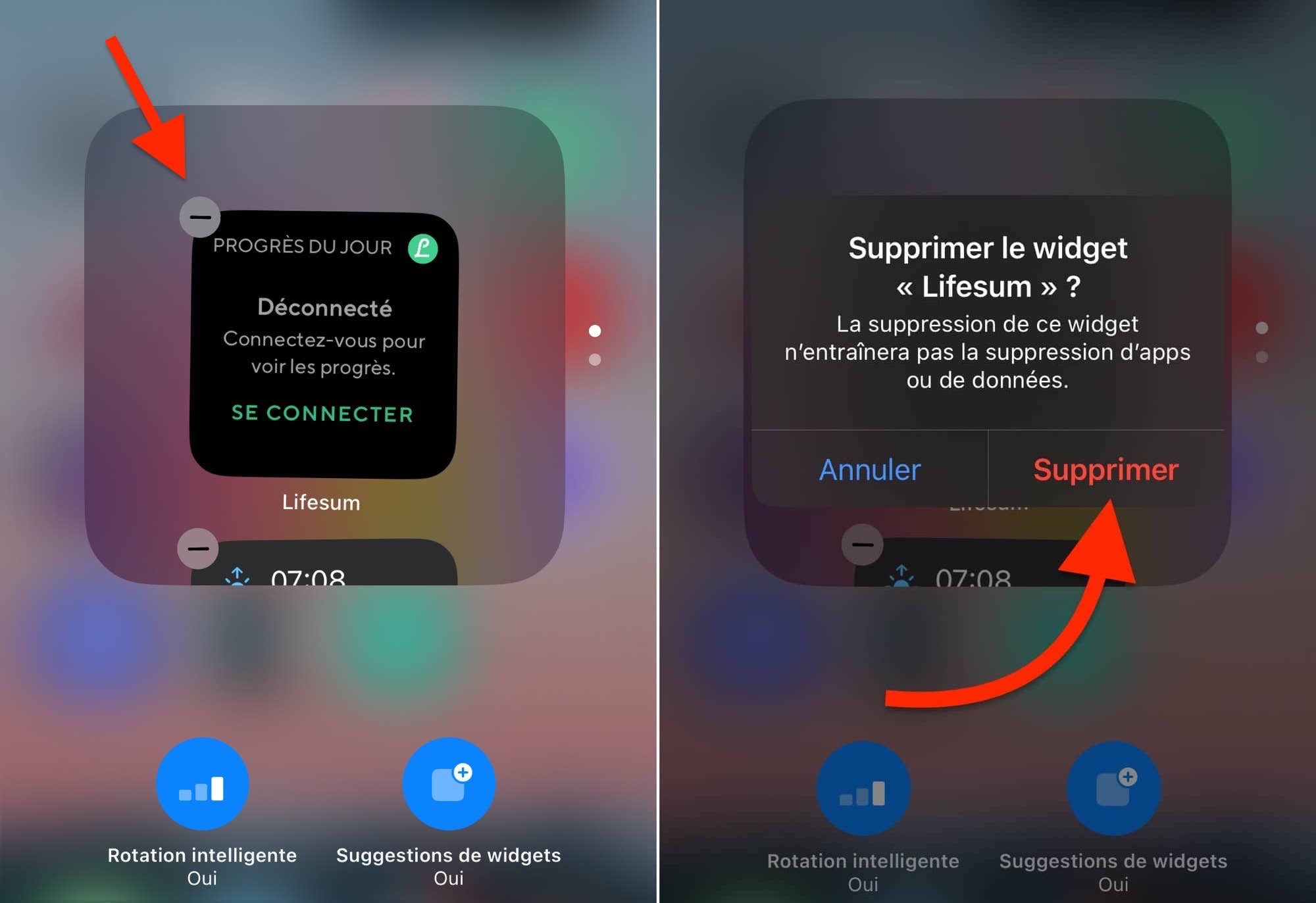 Supprimer widget pile intelligente