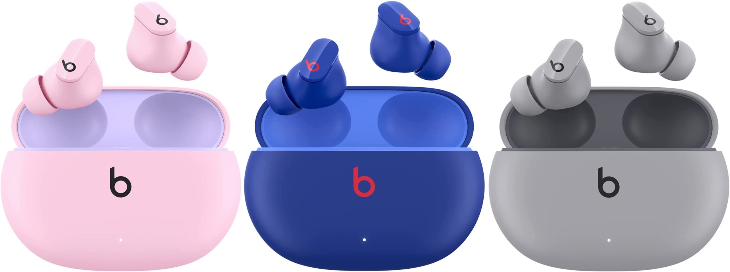 3 paires d'écouteurs Beats Studio Buds rose, bleu, gris