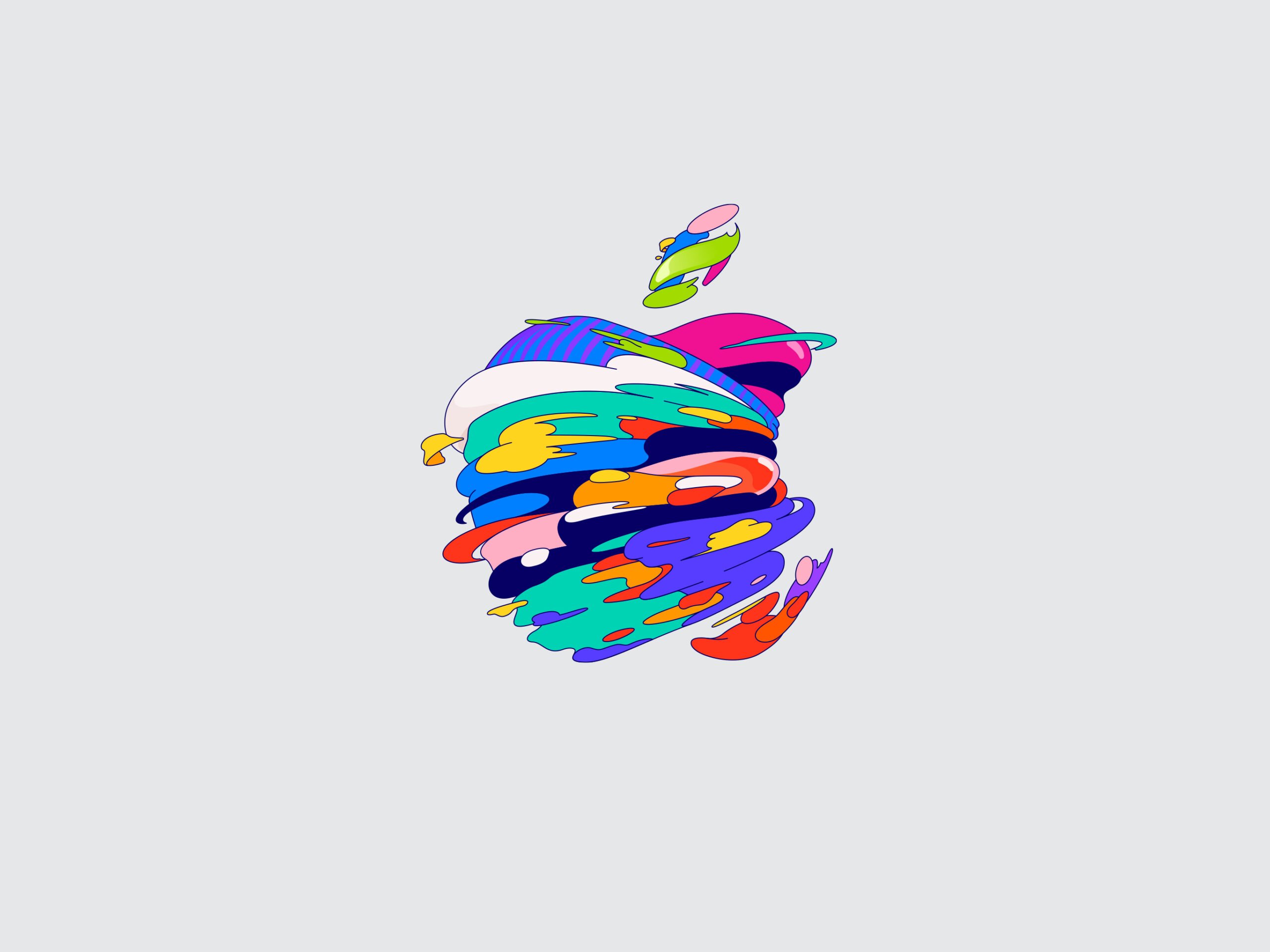 Wallpaper gray background and multicolored bitten apple logo