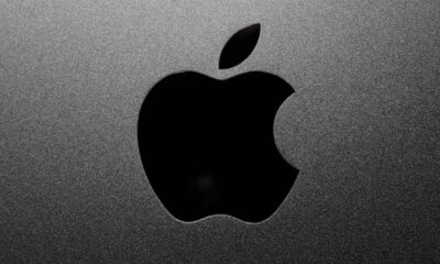Logo Apple noir sur fond gris