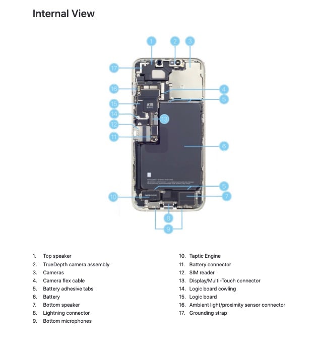Diagram internal view of an iPhone in the repair guide