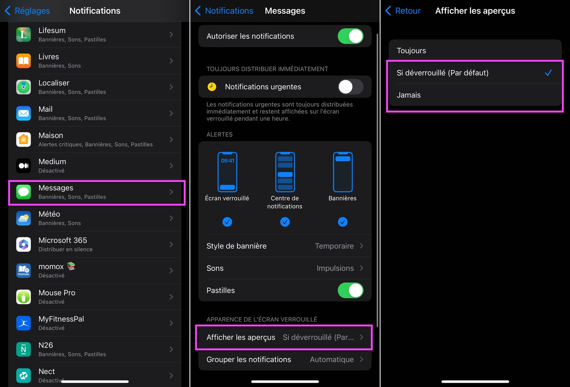 Notifications iMessage