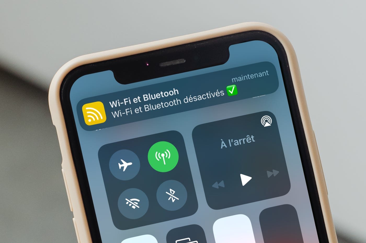 Notification raccourci iOS Wi-Fi et Bluetooth