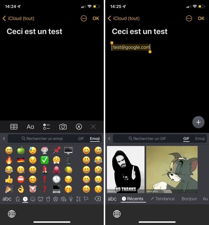 Clavier SwiftKey sur iPhone, avec emojis et GIF