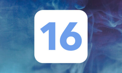 iOS 16 sur fond de fumée bleue