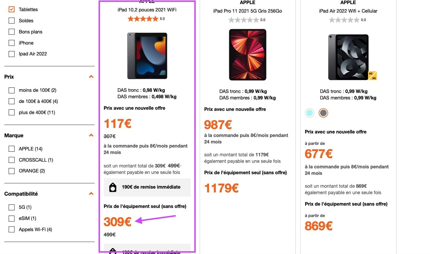 Acheter iPad sur la boutique Orange